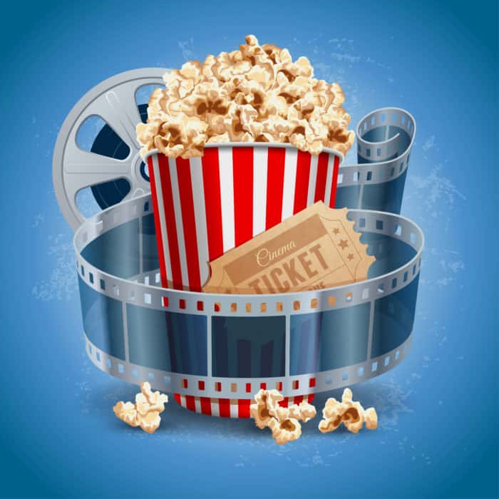 popcorn bucket with film
