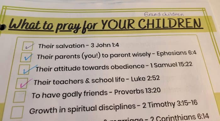 pray for children checklist