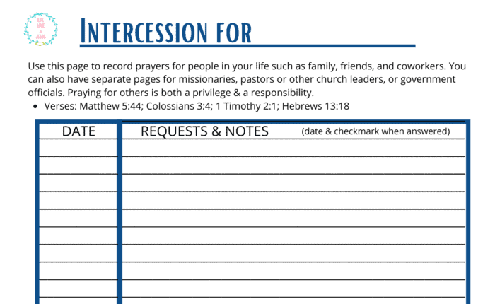prayer journal intercession